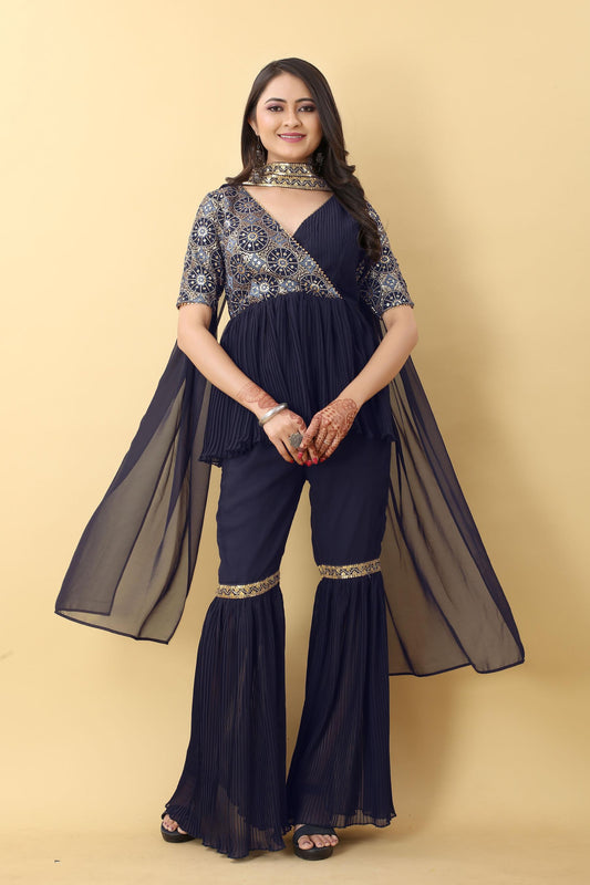 Navy blue georgette sharara suit images