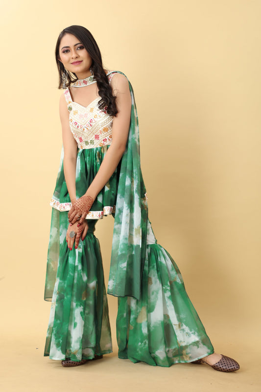Green color sharara suit with dupatta