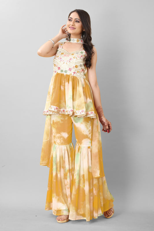 Women yellow color georgette sharara suit
