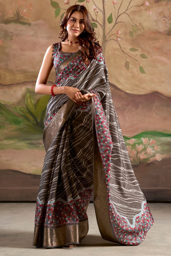 Grey color dola silk saree for women