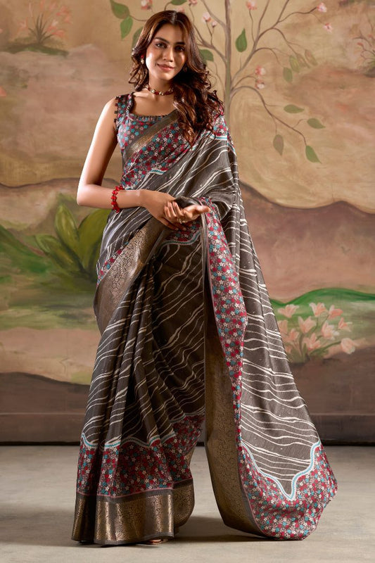 Grey color dola silk saree for women