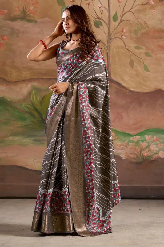 Grey color dola silk saree for women online