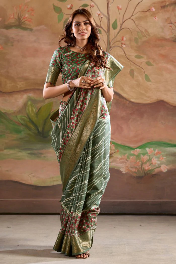 Green color dola silk saree for women