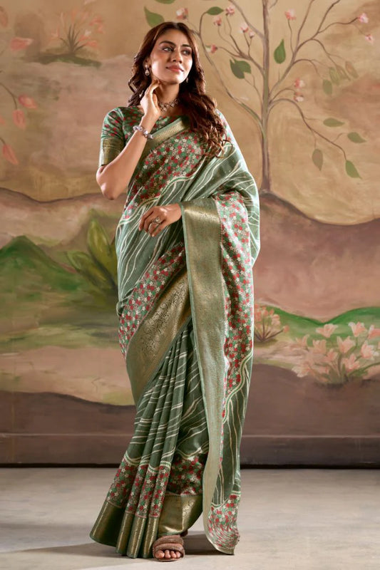 Green color dola silk saree for women