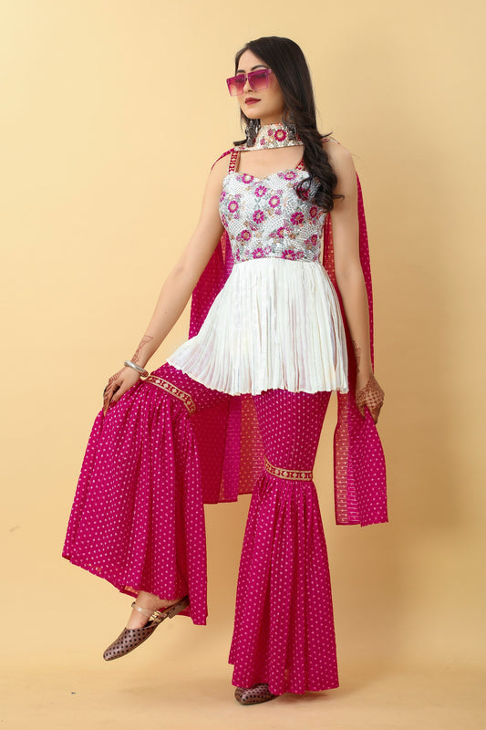 Rani pink color georgette sharara suit images