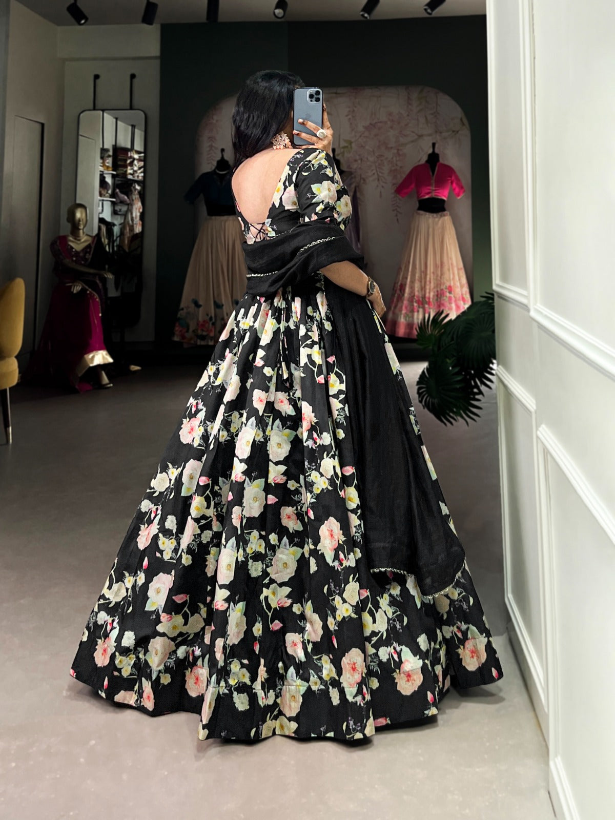 Black tussar silk lehenga choli for women online