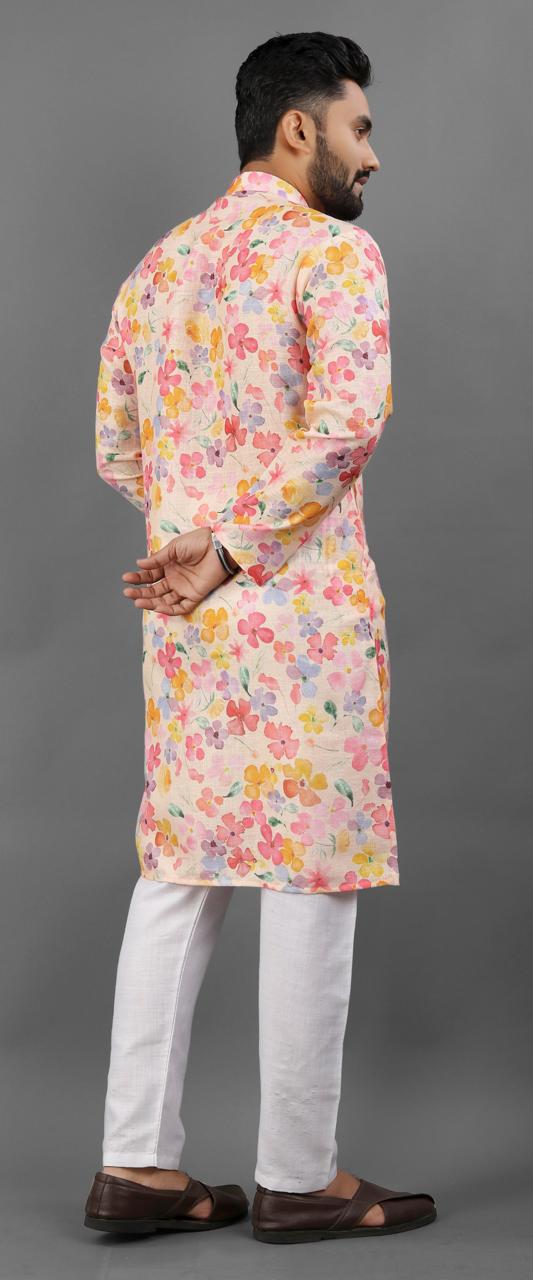 Pink color linen men's kurta online shopping