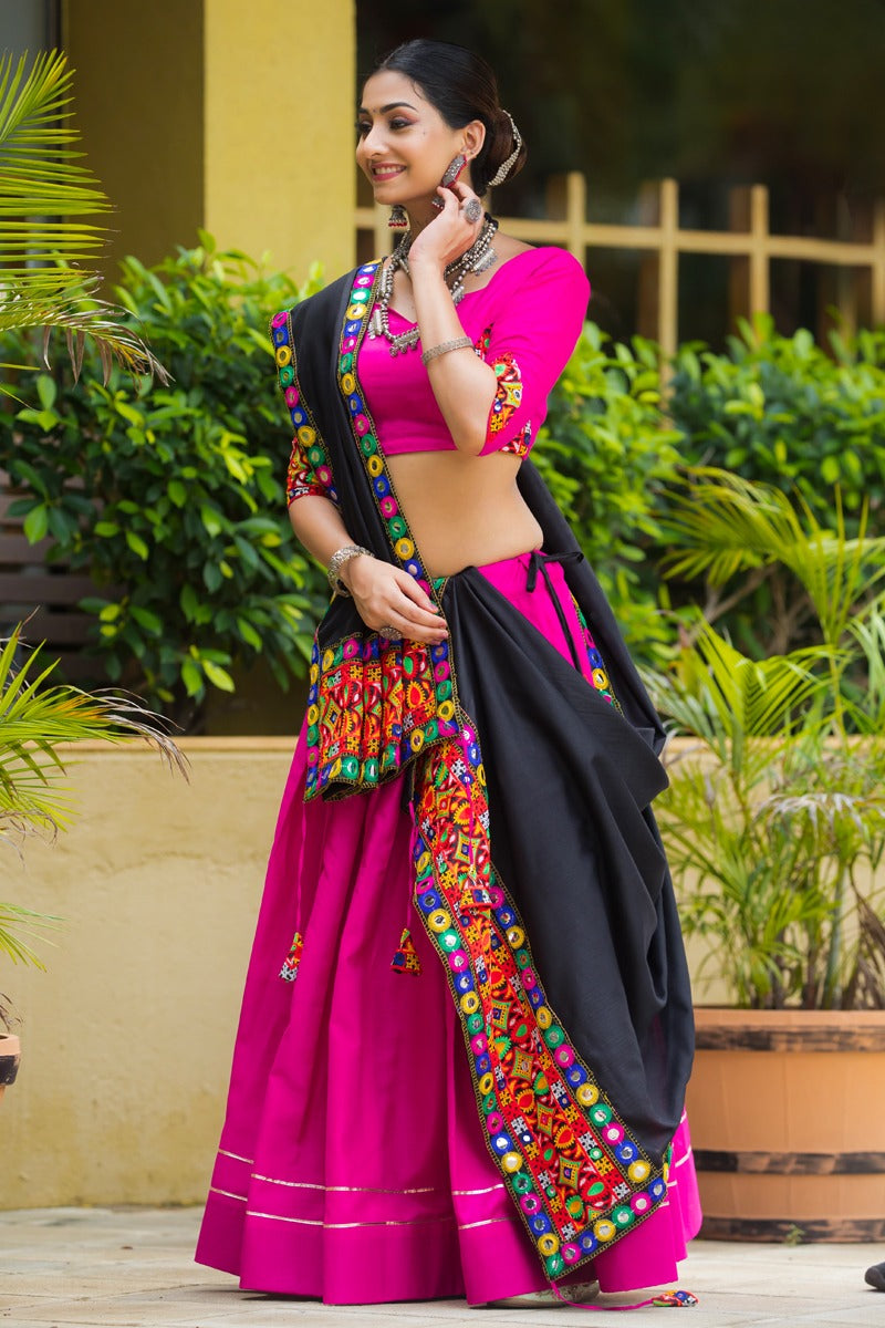 Gamthi work pink ghagra choli with dupatta