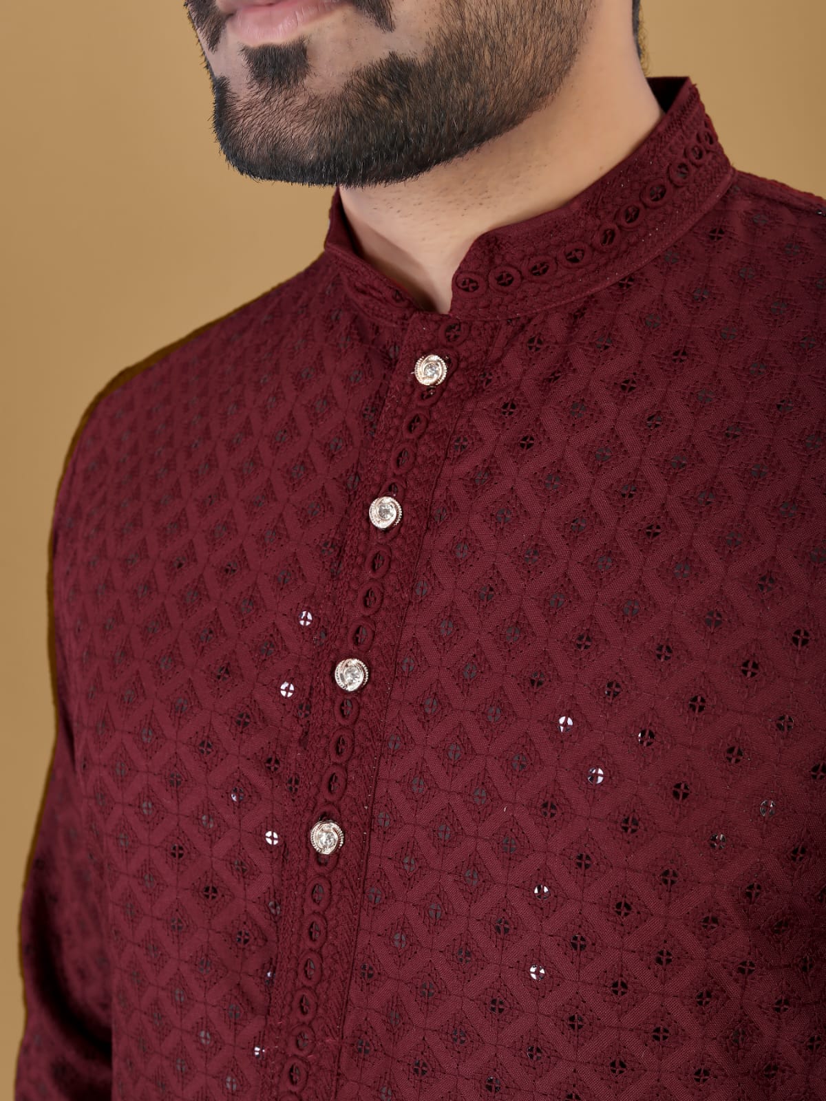 Lucknowi Thread And Sequin Work Designer Mens Kurta Pajama Set