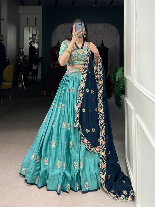 Sea blue color designer lehenga