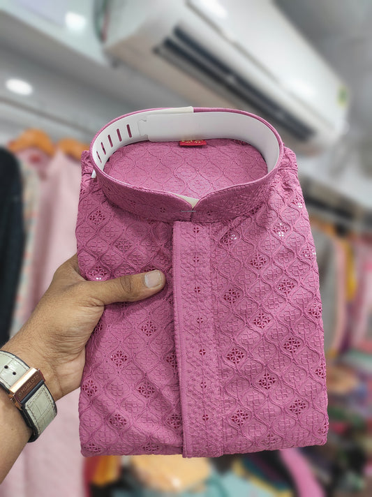 Pink stylish embroidery work kurta