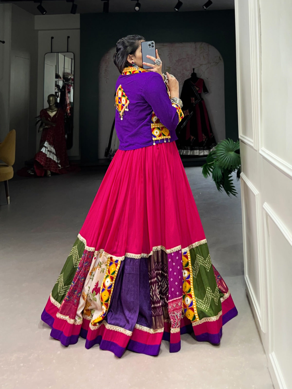 Gamthi work pink chaniya choli for women