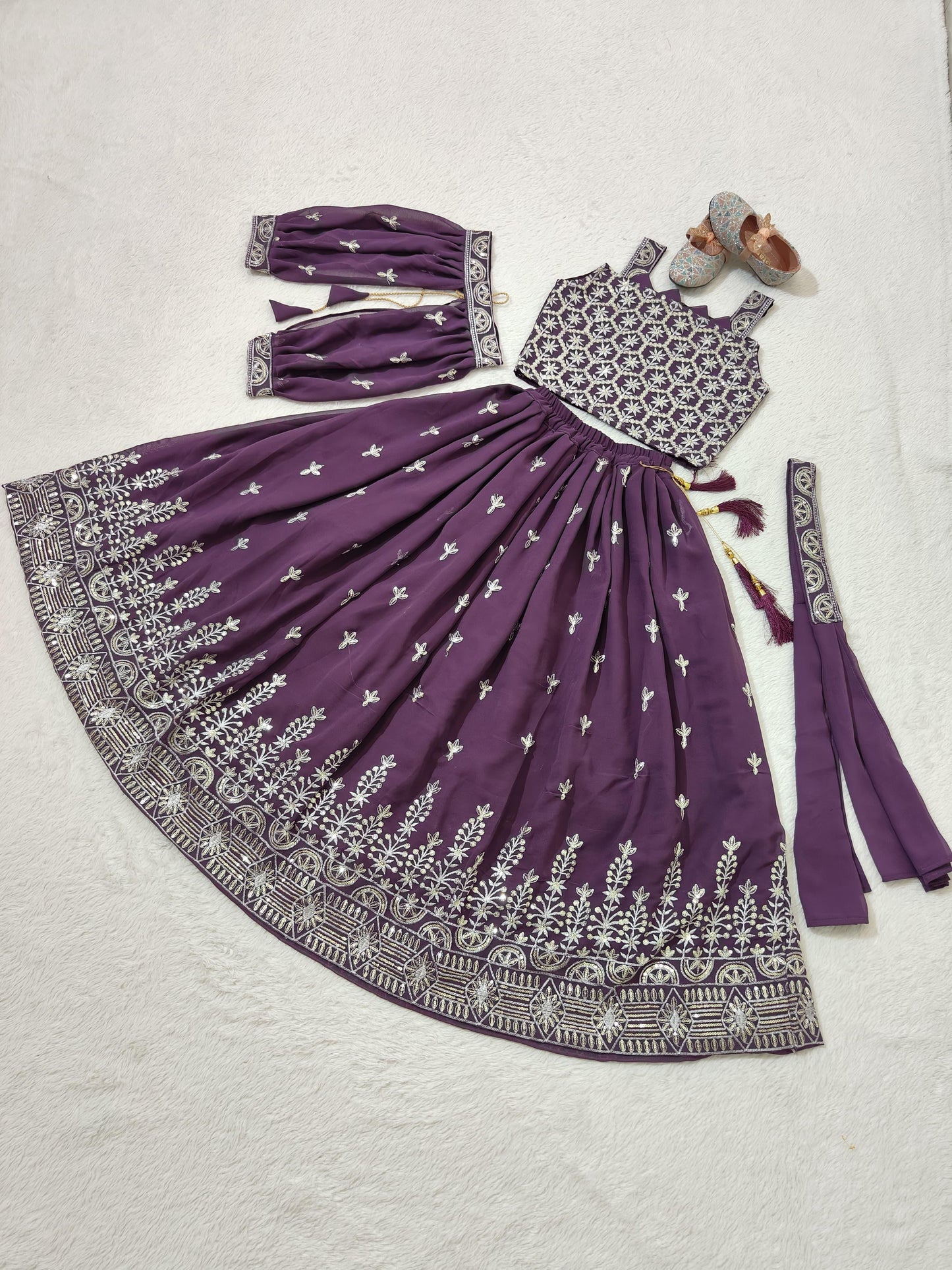 Wine color georgette girls lehenga choli images