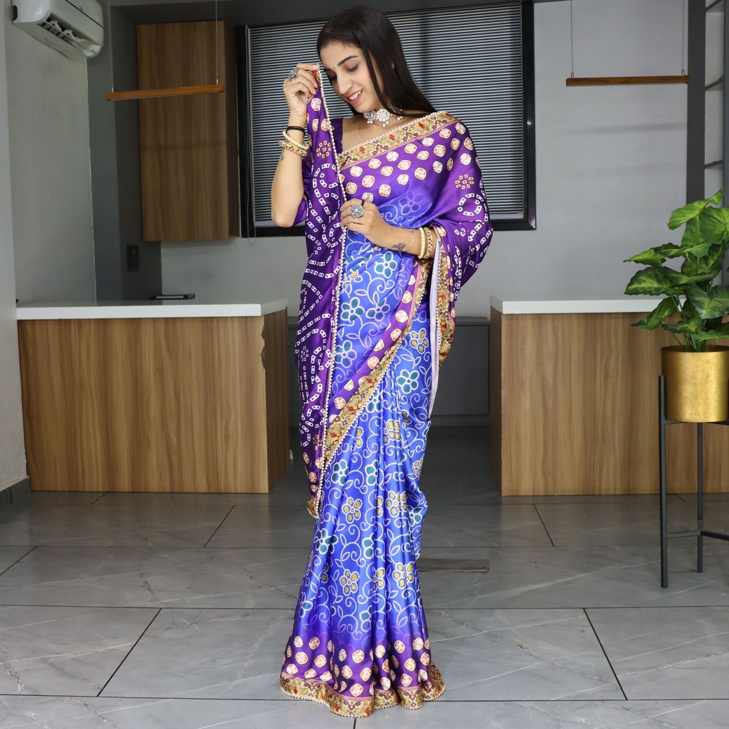 Light blue color satin saree images