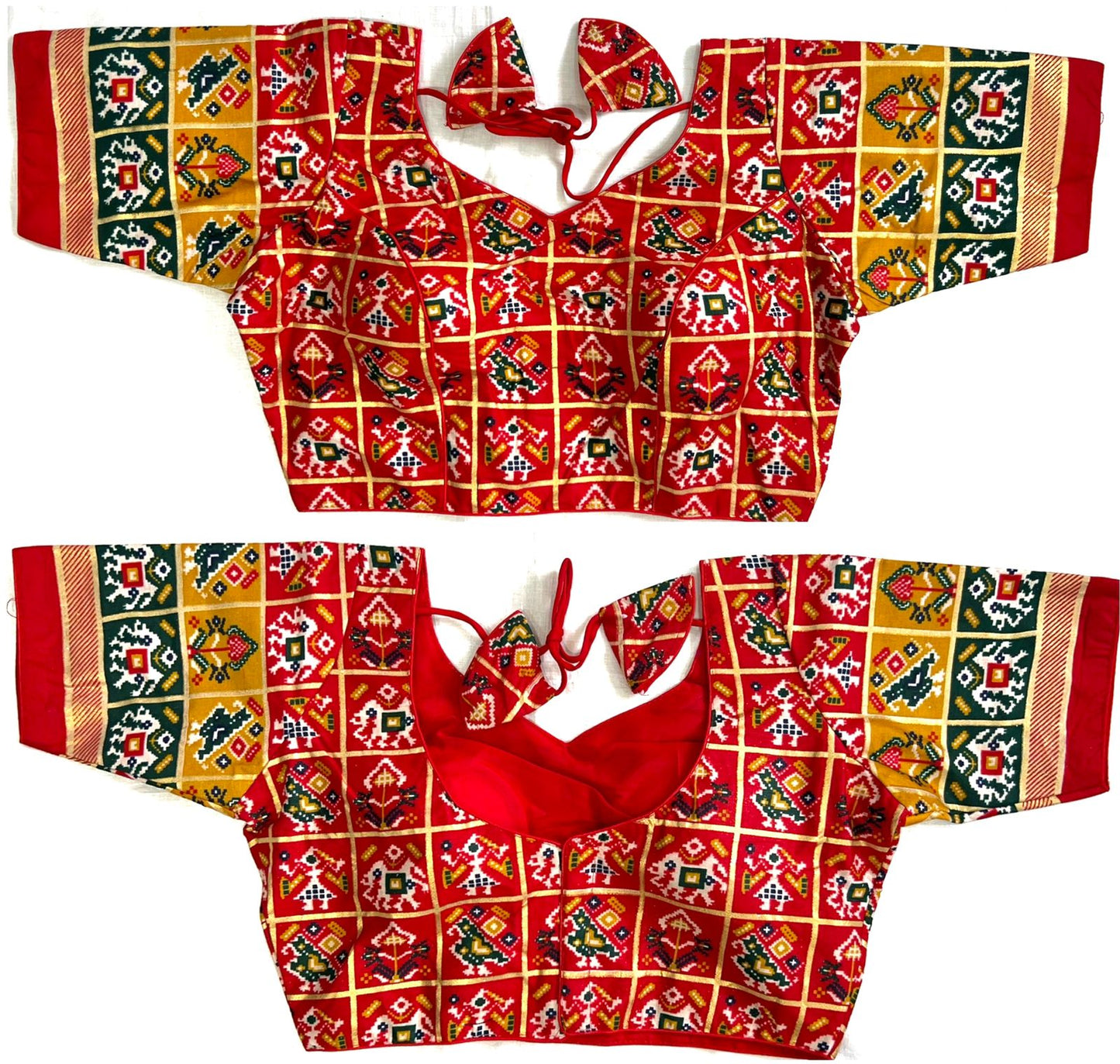 Orange color cotton printed blouse for party