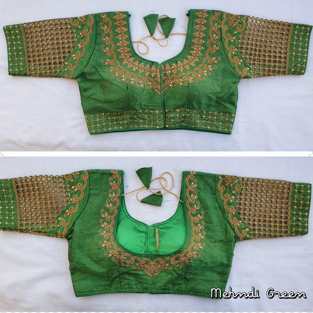 Mehendi green color phantom silk blouse price