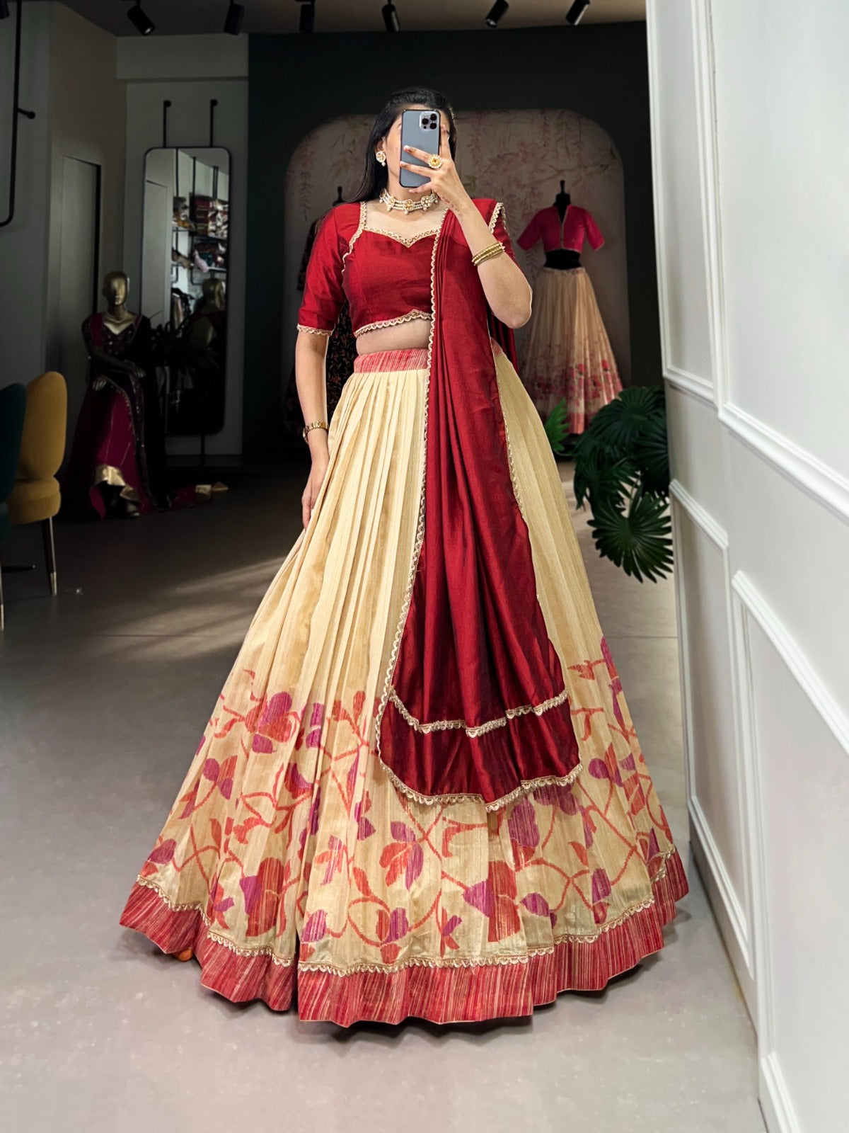 Alluring Red Color Silk Printed Lehenga Choli For Wedding Party