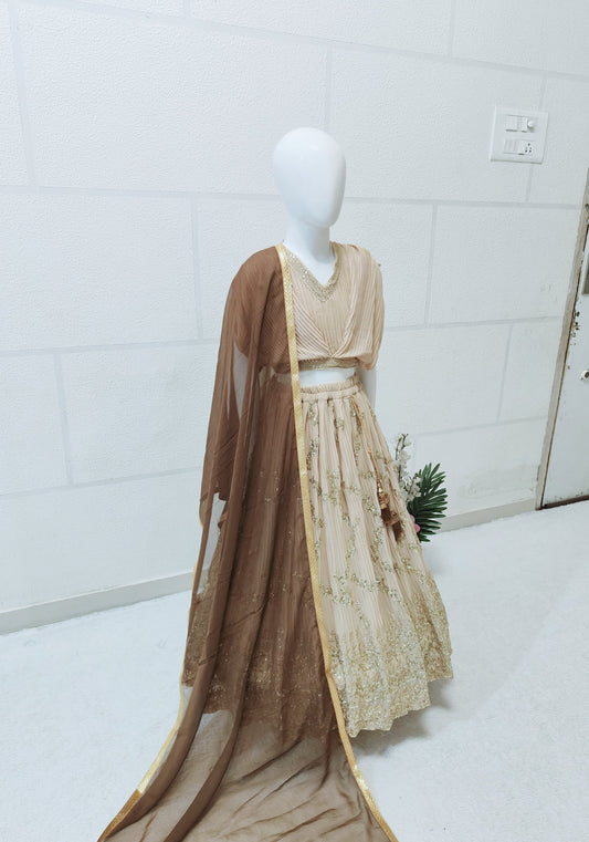 Beige color georgette small girls lehenga choli for kids online shopping