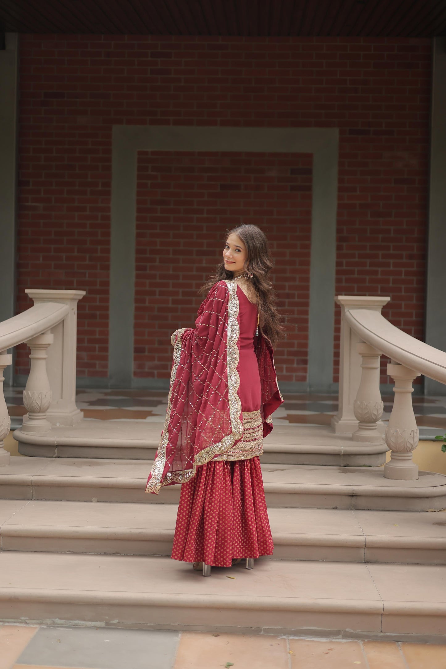 Maroon colour Sharara Suit