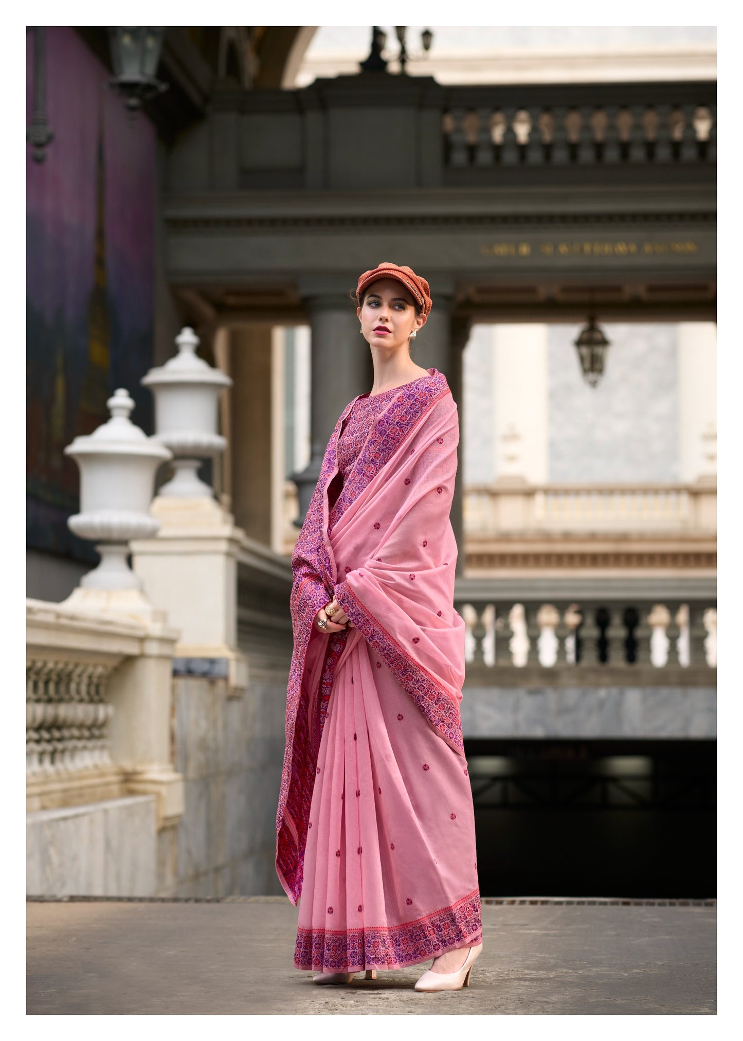 wedding wear pink cotton saree for women