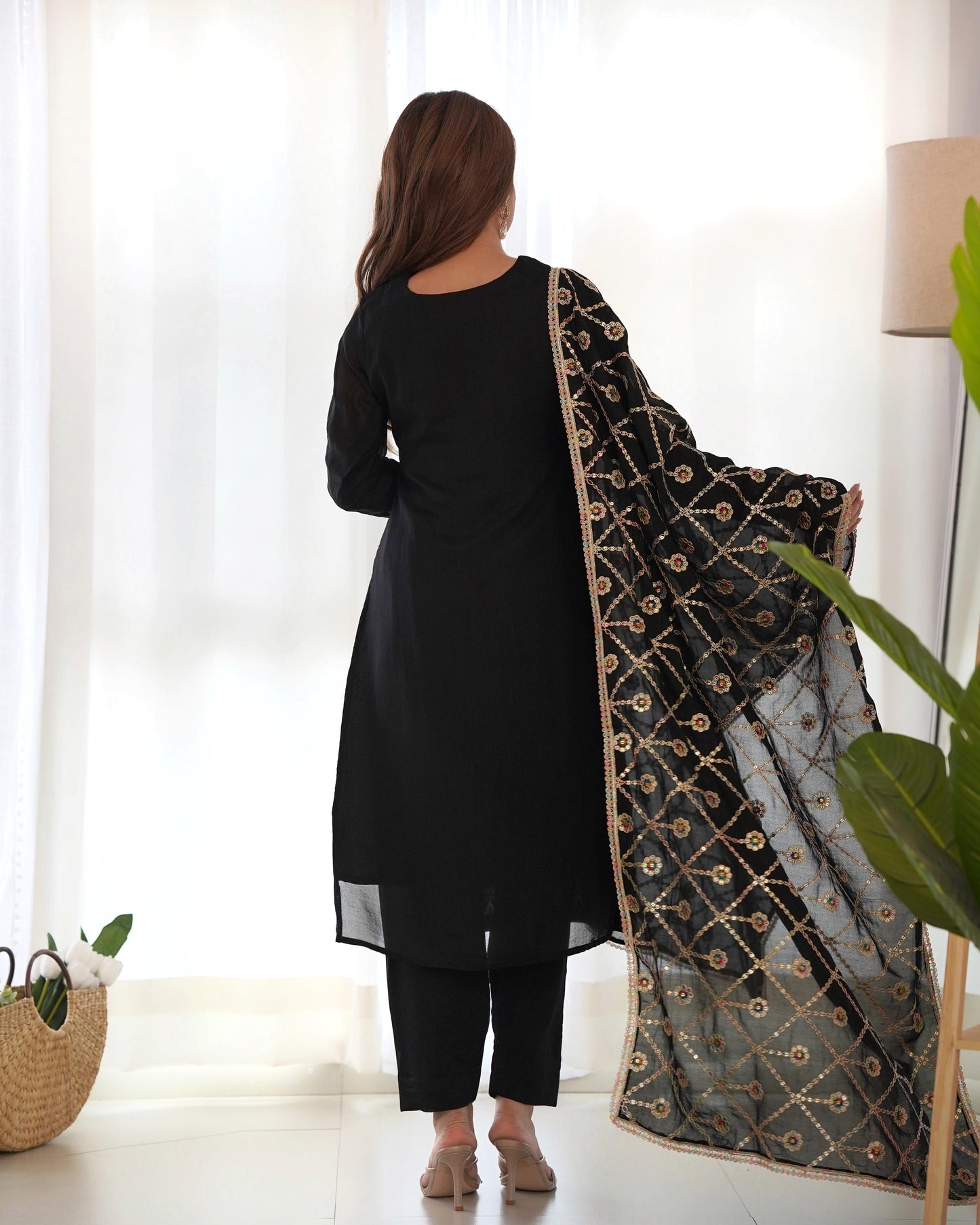 Black color vichitra silk kurti images