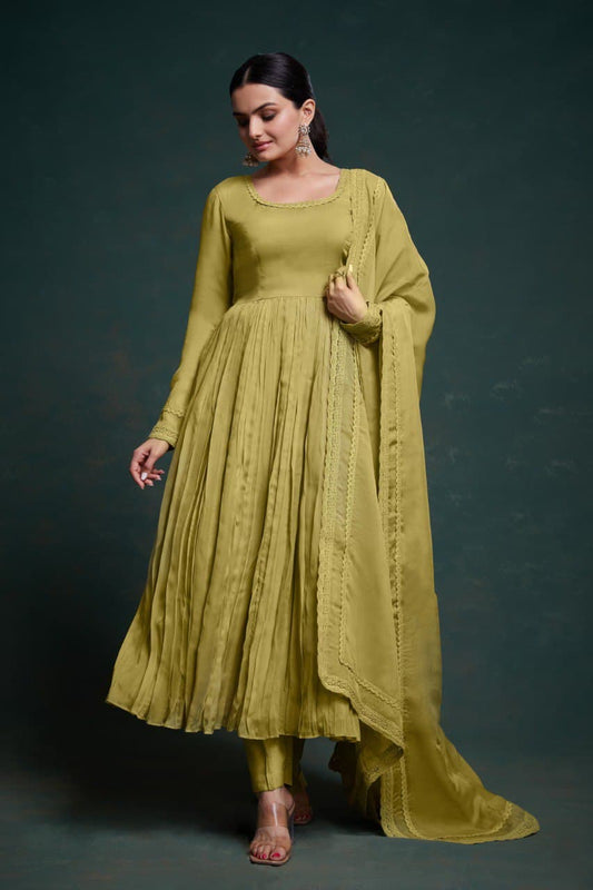 Green color organza salwar suit for women