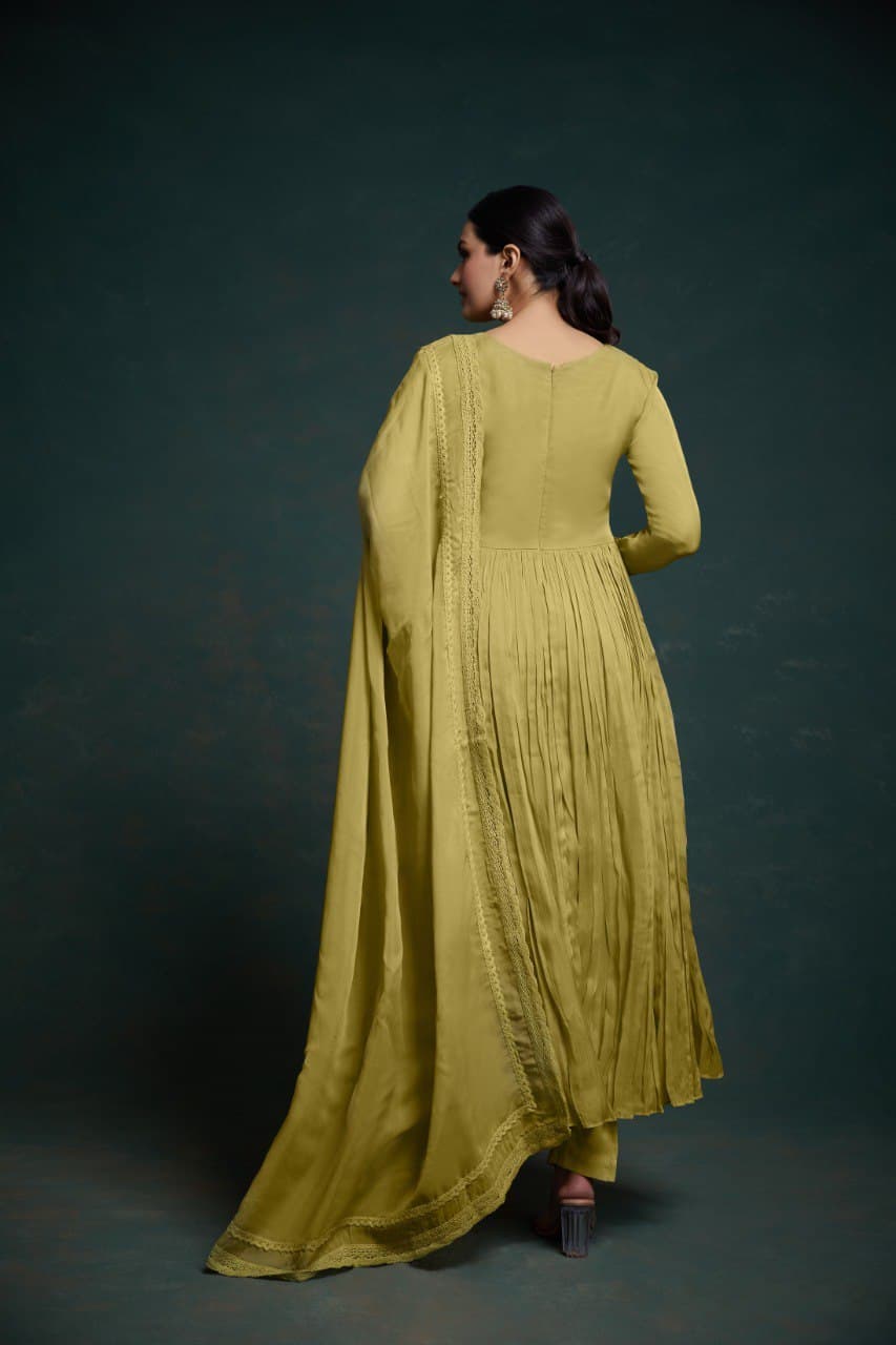 Green color organza salwar suit with dupatta price