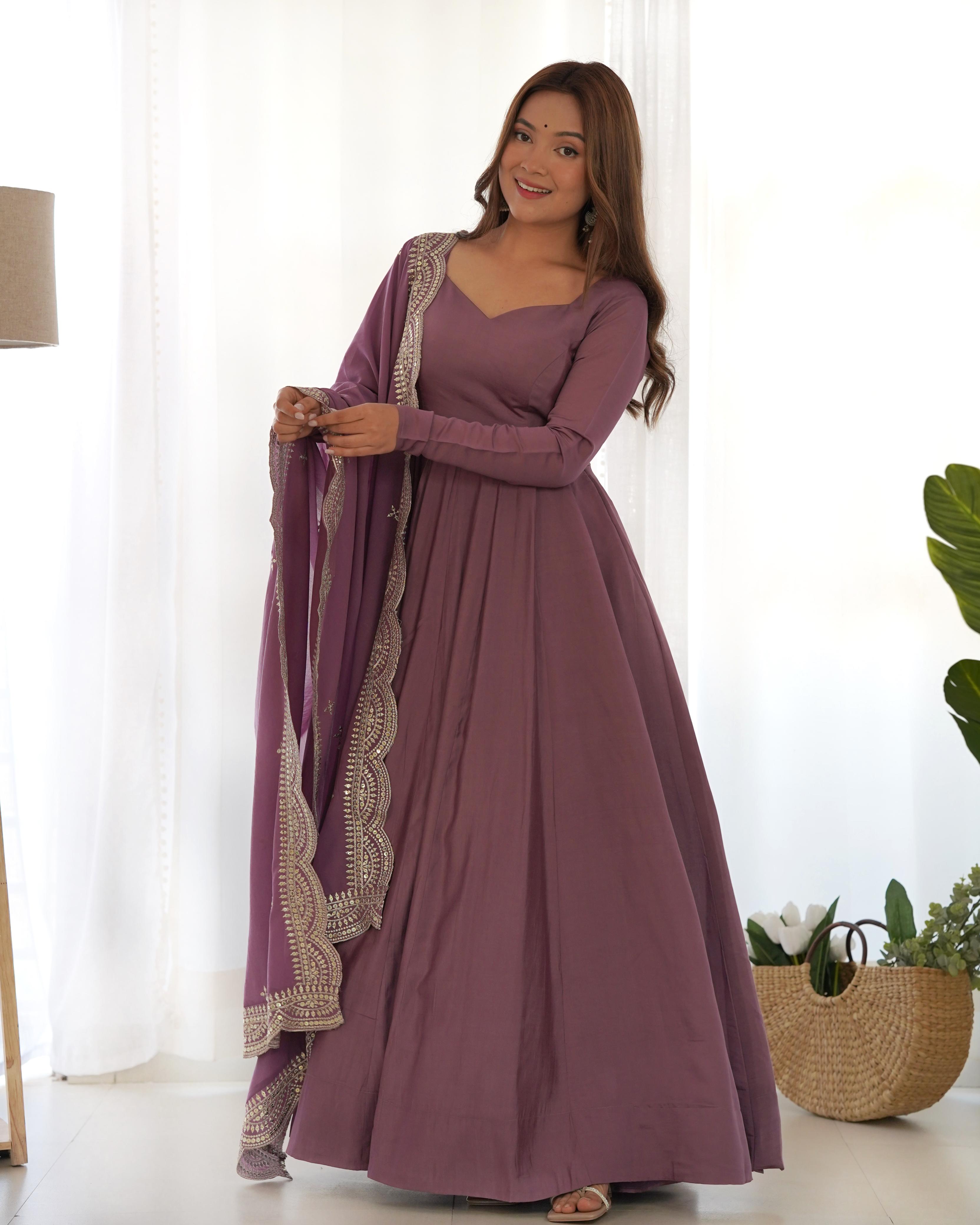 Exclusive Party Wear Mauve Color Designer Gown For Women L / Mauve Exclusive Party Wear Mauve Color Designer Gown For Women L / Mauve