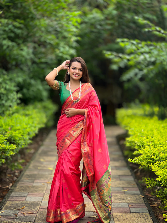 Pink color paithani silk saree for wedding