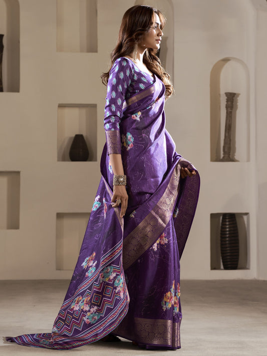 Purple dola silk printed saree for women online