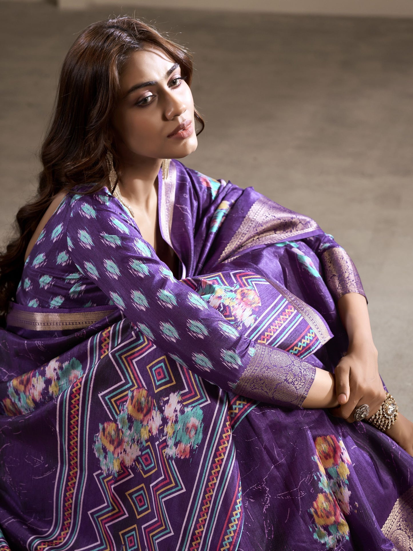 Purple dola silk printed saree for women online shopping