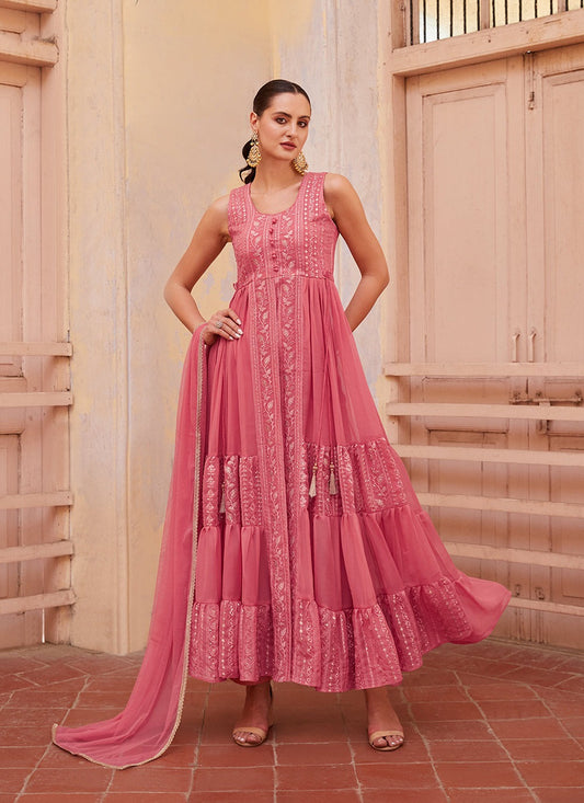 Pink sequins wear gown for women