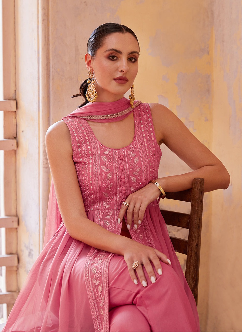 Festive wear pink georgette gown