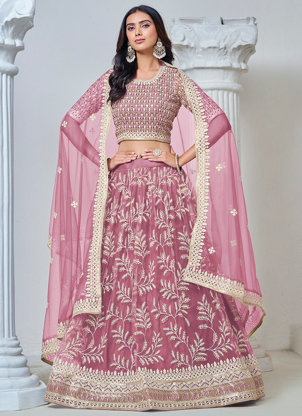 Light pink color net lehenga choli for women