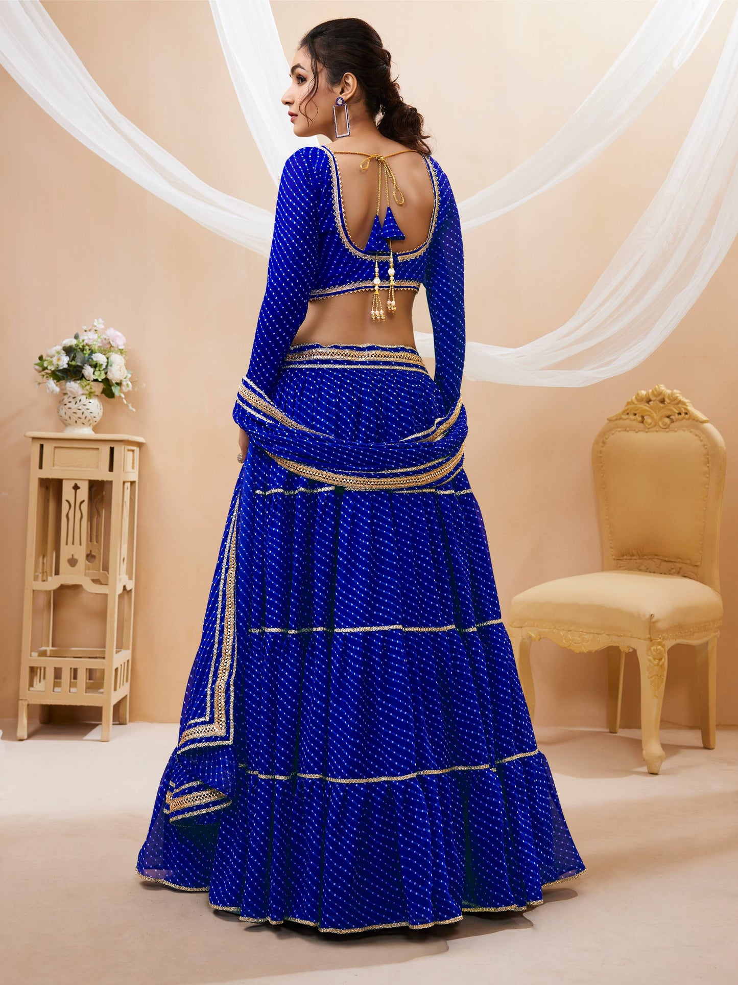 Georgette leheriya printed blue lehenga choli for wedding