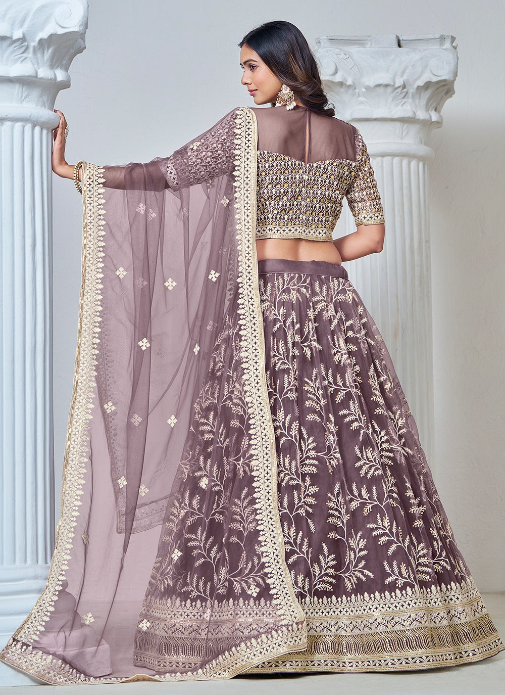 Lavender color net lehenga choli for women with price