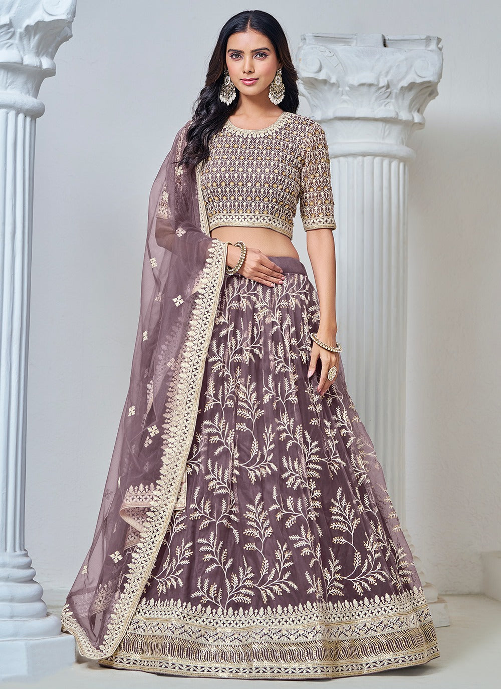 Lavender color soft net lehenga choli for wedding