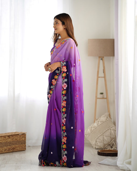 Purple color georgette saree for wedding
