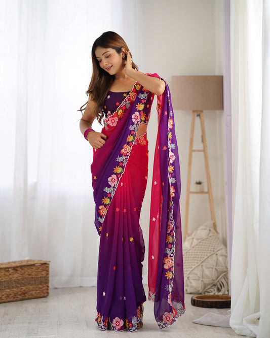 Purple color georgette saree for women