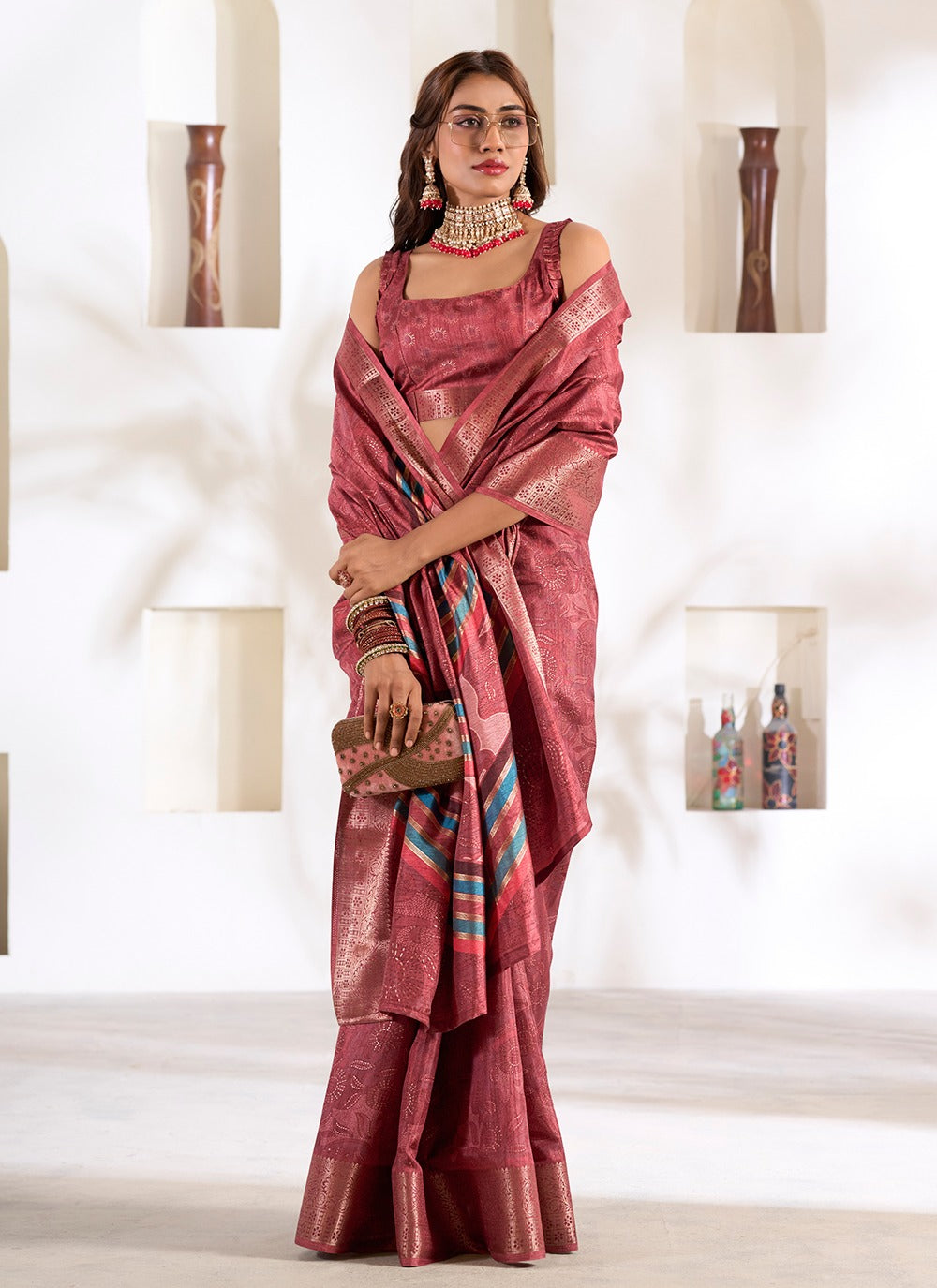 Rust color dola silk saree for women price
