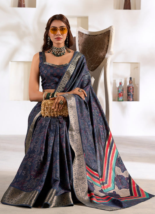 Navy blue dola silk saree for women price