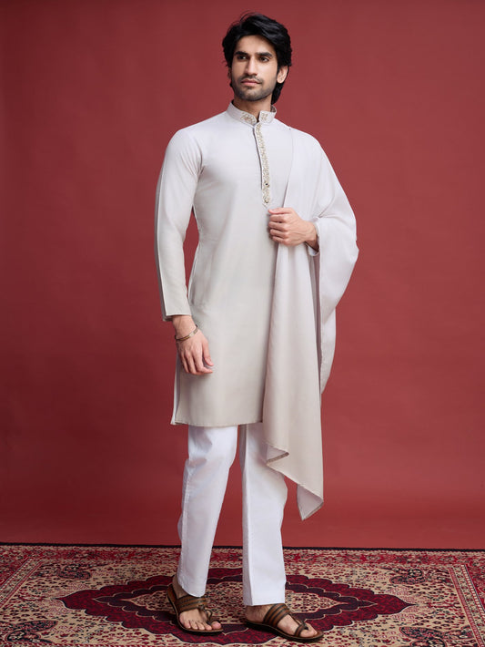 Beige color rayon kurta men's for wedding