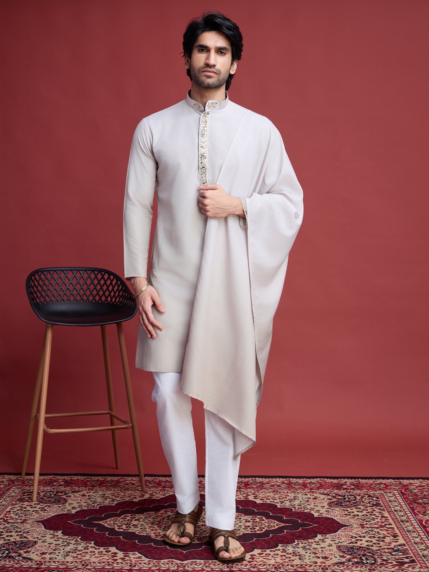 Beige color rayon kurta set online