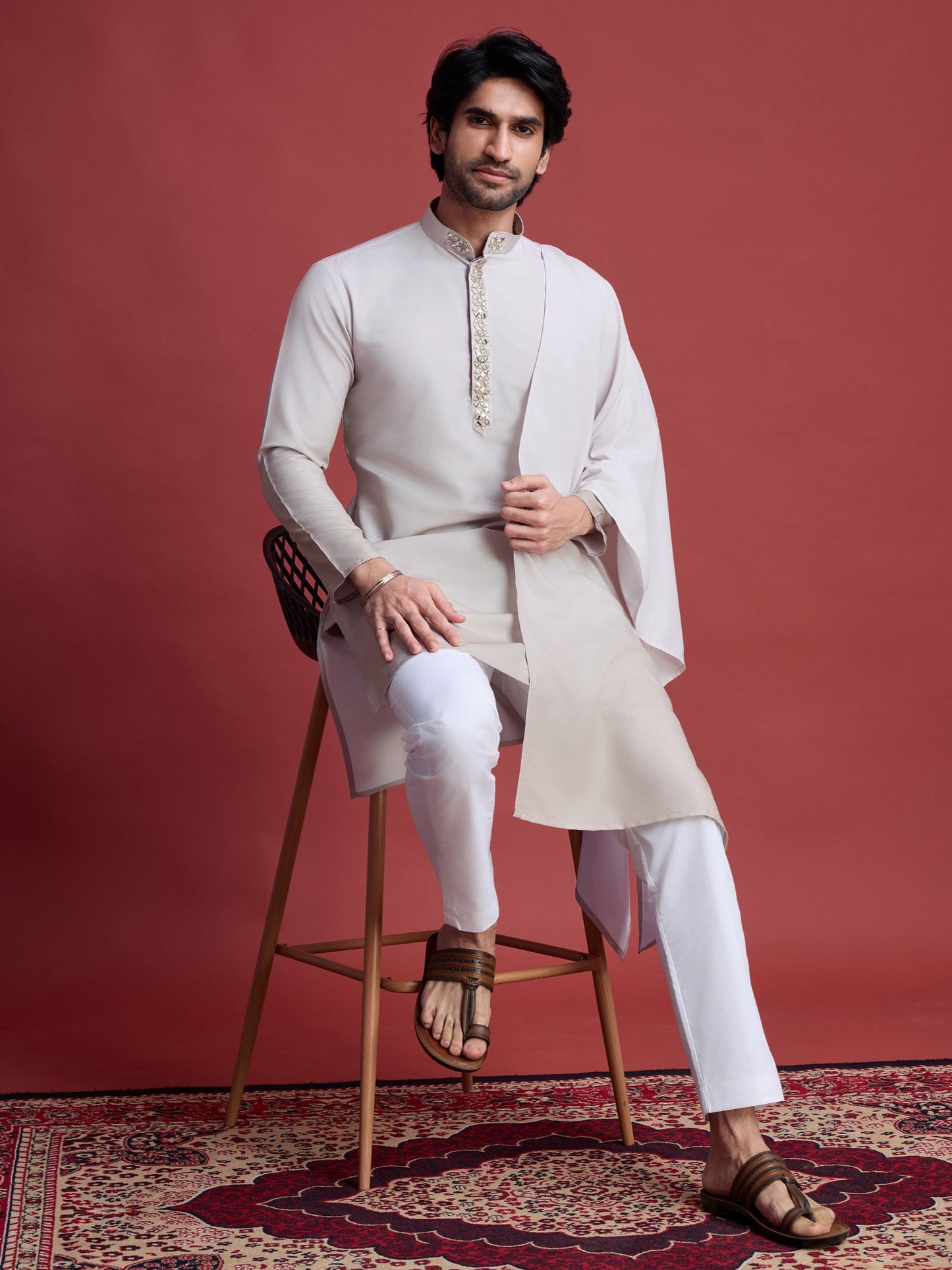 Beige color rayon kurta set price