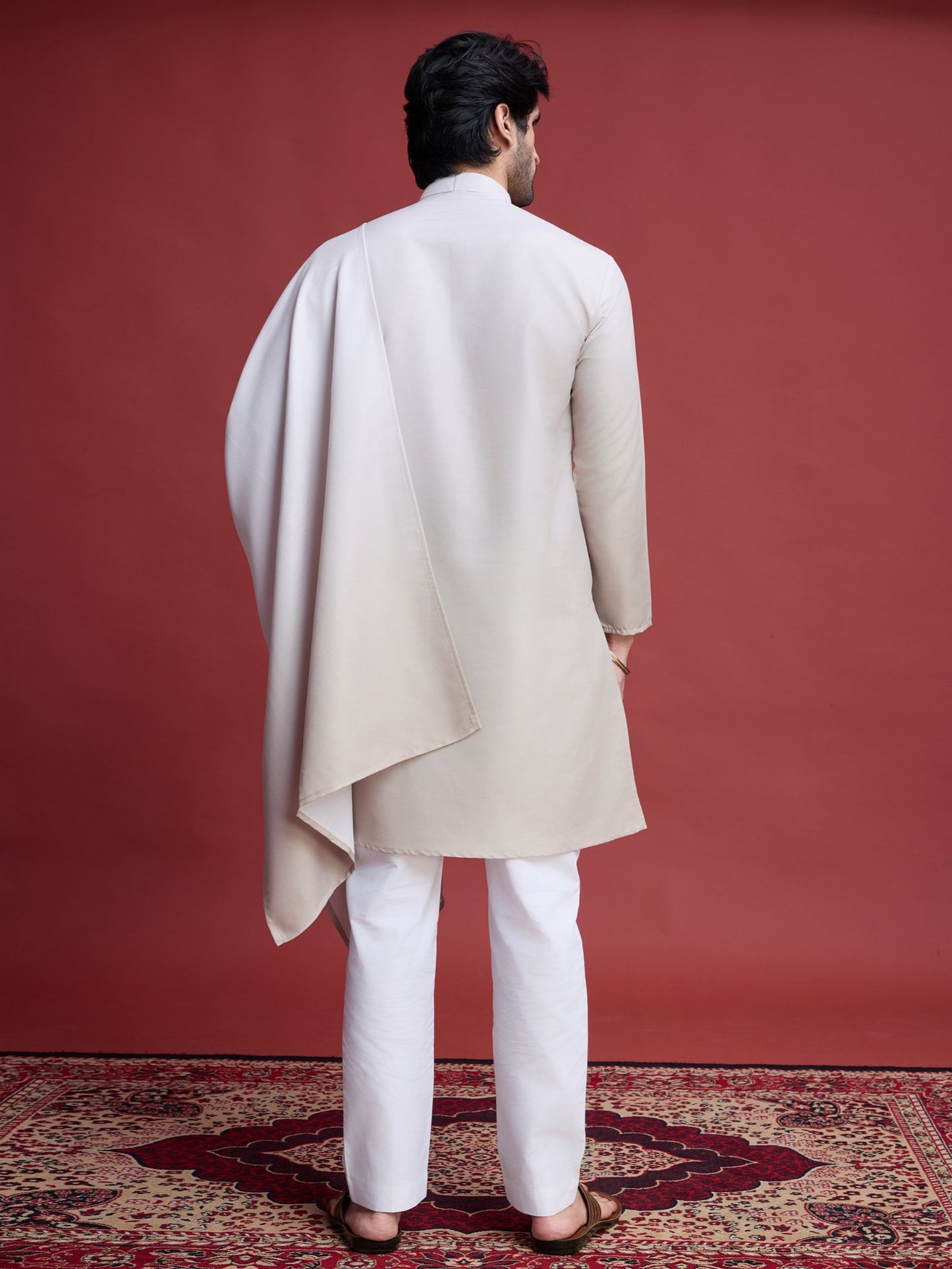 Beige color rayon kurta set images