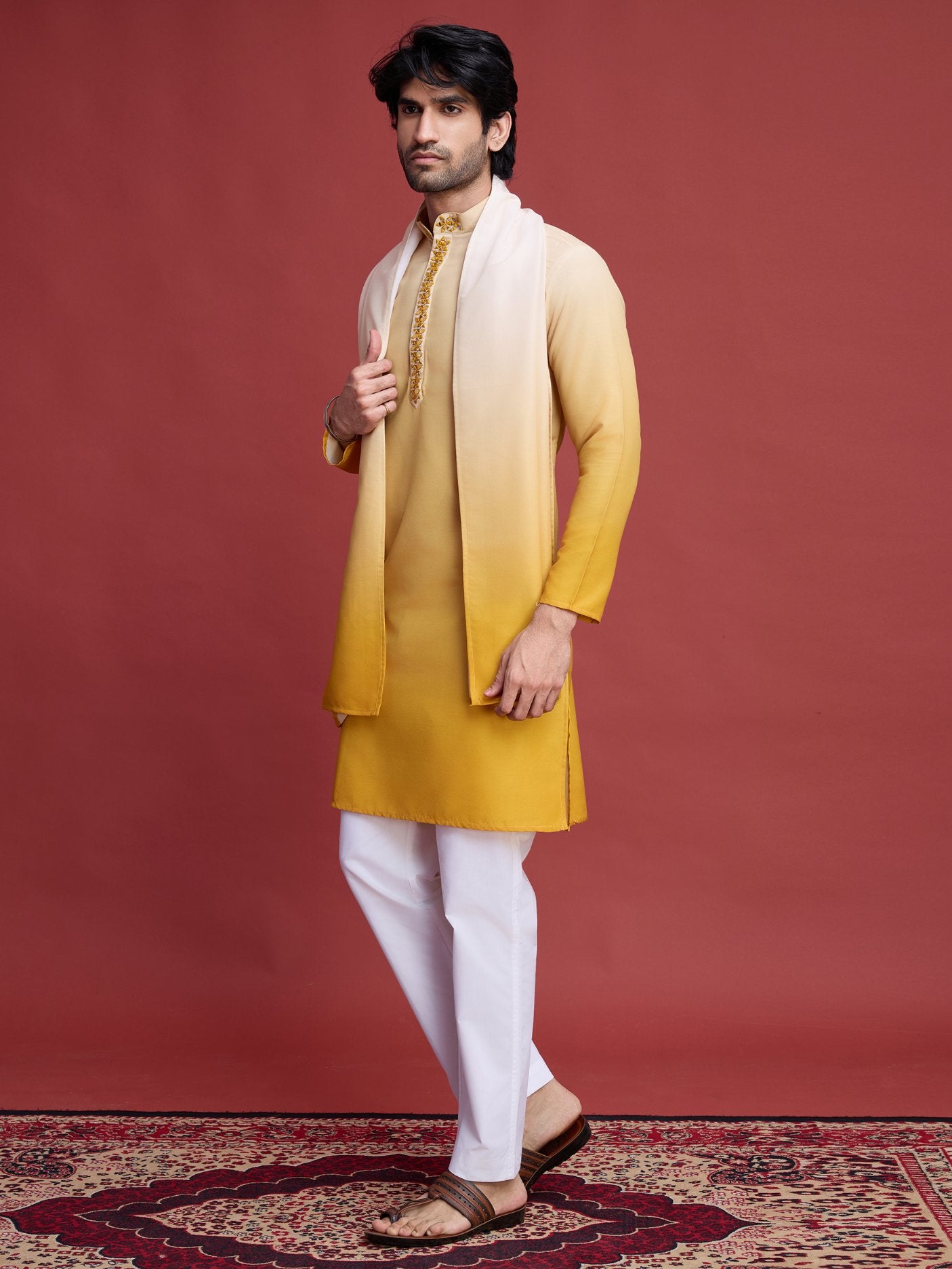 Yellow color rayon kurta for wedding