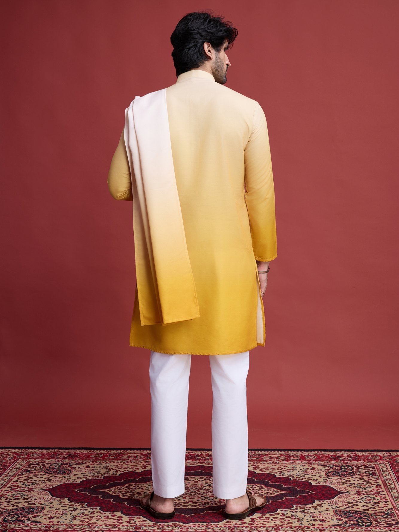 Yellow color rayon kurta with dupatta set design