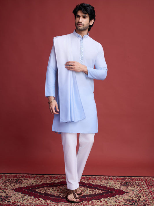 Sky color rayon kurta with dupatta images