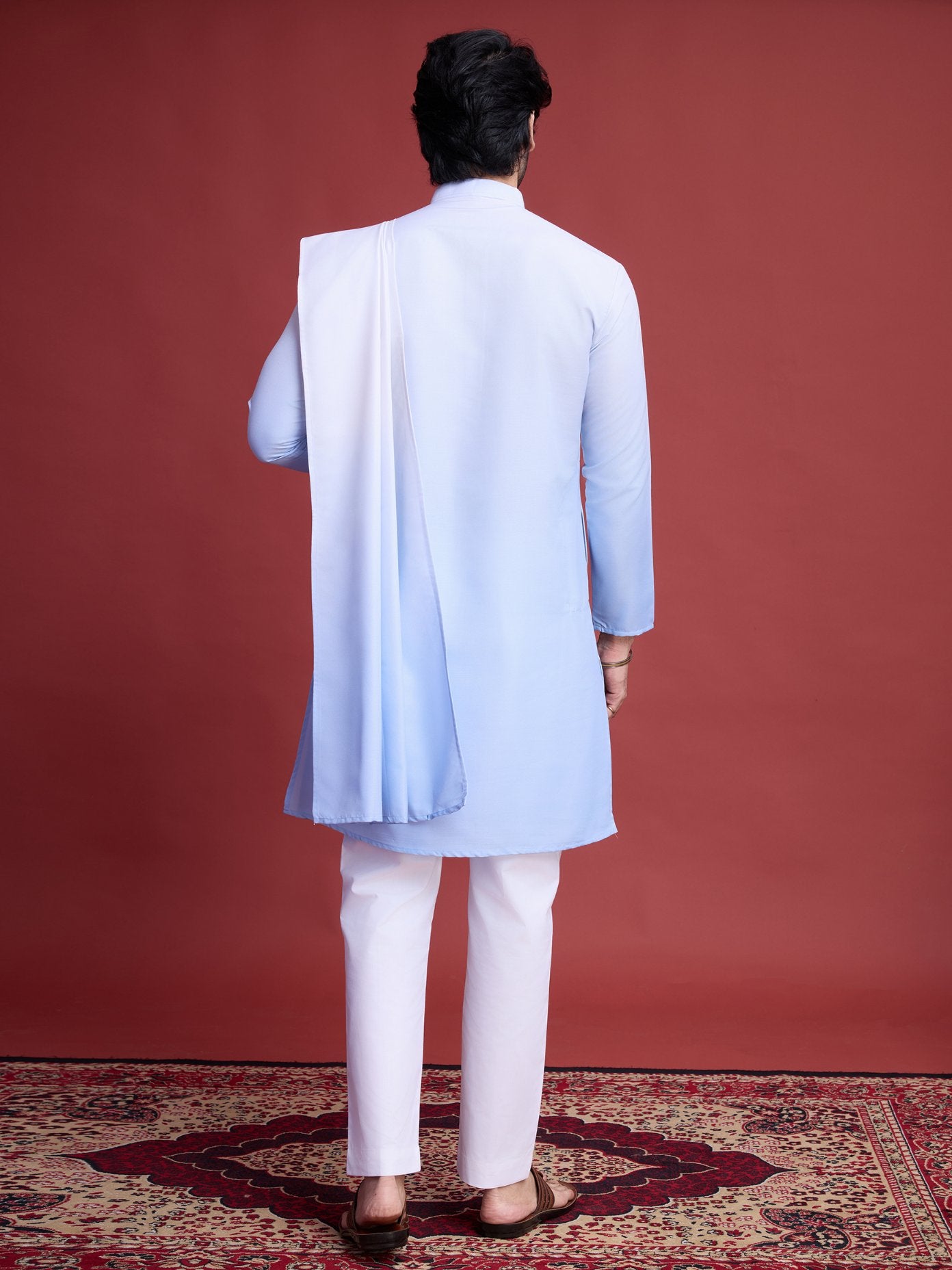 Sky color rayon men's kurta with dupatta