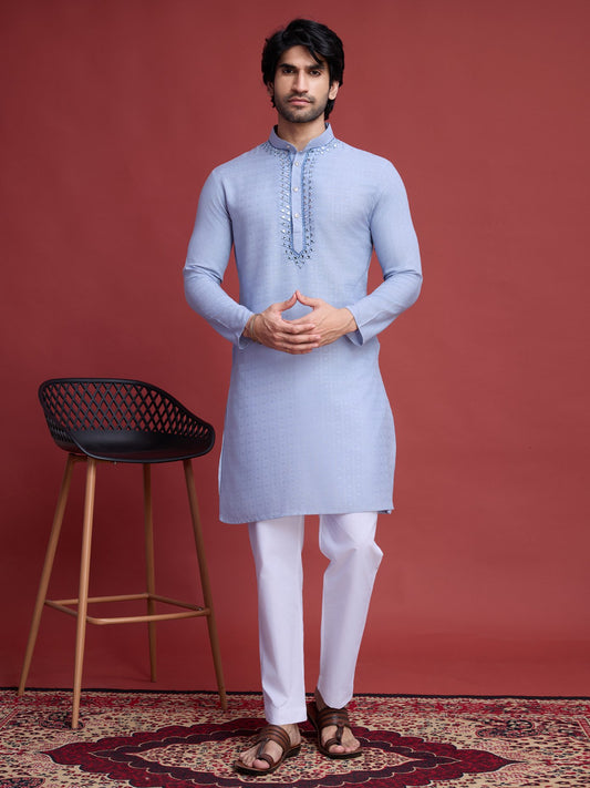 Sky color viscose kurta for wedding